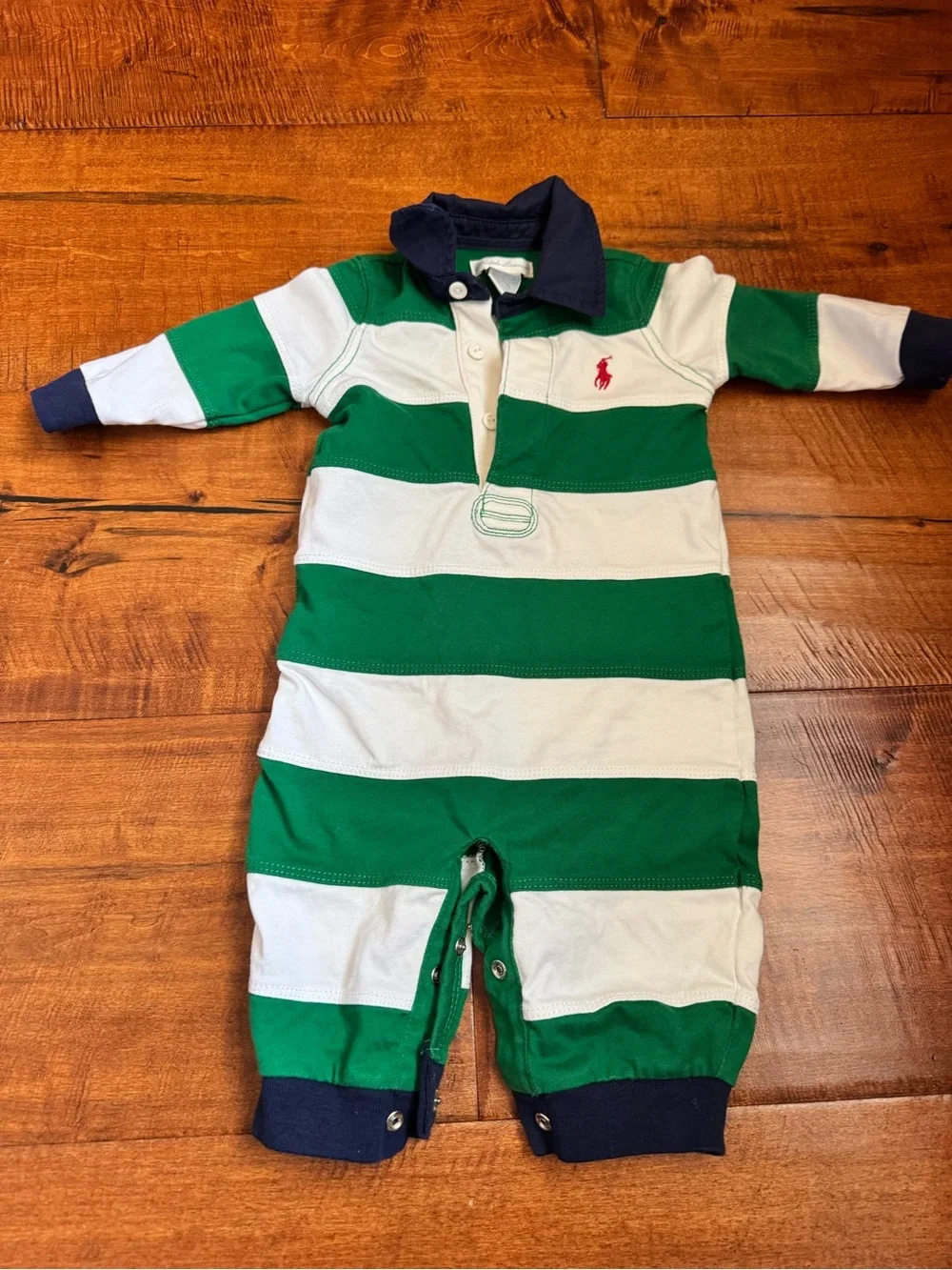 Ralph Lauren Green, White & Navy Striped Rugby One-Piece
